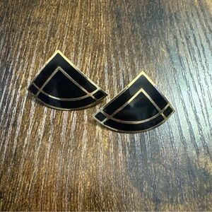 Vintage Black Gold Tone Geometric Earrings Cocktail Statement Fashion